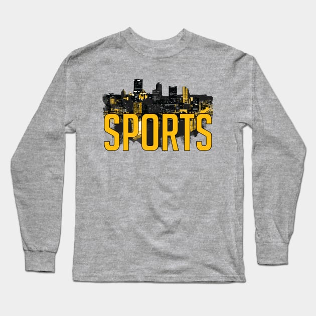 Pittsburgh Sports City Skyline Black and Yellow Long Sleeve T-Shirt by polliadesign